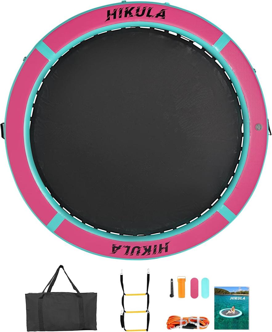 Inflatable Round Floating Ring - Water Hammock Dock, Sunmmer Mat Raft Platform, Sunchill Floating Ring Heavy Duty Floats for Lake and Beach with Water Ladder and Cup Holder,8FT/10FT