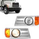 HECASA Pair Headlight+Corner Light+Headlight Bezel w/Bulbs Compatible with Mack CV713 Truck Replacement for 2MO534AM 2MO533AM Front Headlamp Trim Cover Corner Lamp Clear Lens Chrome Housing LH&RH