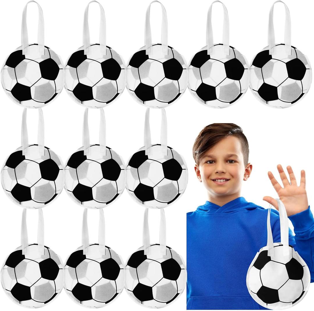12 Pieces Sports Party Favor Bags Ball Themed Goodie Candy Bags Soccer Snacks Bag Soccer Gift Bags Non Woven Gift Bags for Kids Adults Sport Party Supplies (Soccer)