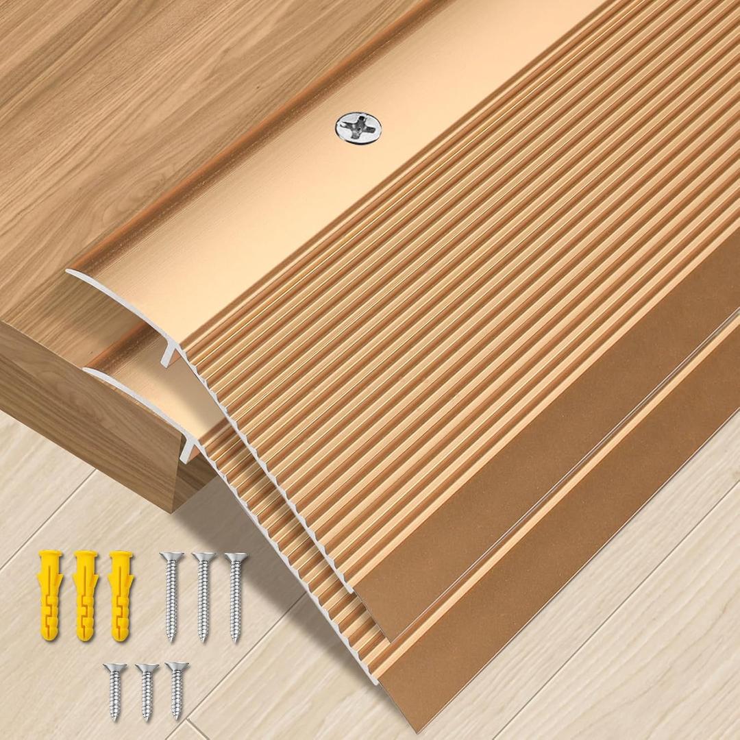 Raytano 2Pack 36in Aluminum Floor Transition Strip for Threshold Height 0.4-1.6", Metal Reducer Moulding Door Threshold for Tile Wood Carpet Laminate Vinyl Flooring, Size 36"×4"×0.35"(Gold,2pcs)