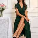 Women's Black Chiffon Dress Ruffle Short Sleeve Formal Dresses 2026 Summer Fashion Sexy Empire Waist Midi Dresses (Green)