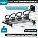 2 Pack Slatwall Shelves 24X12 Inch, Heavy Duty Metal Black Slat Wall Wire Shelf for Retail, Garage, Home Storage, Universal Slatwall Accessories (M2PC, Black)