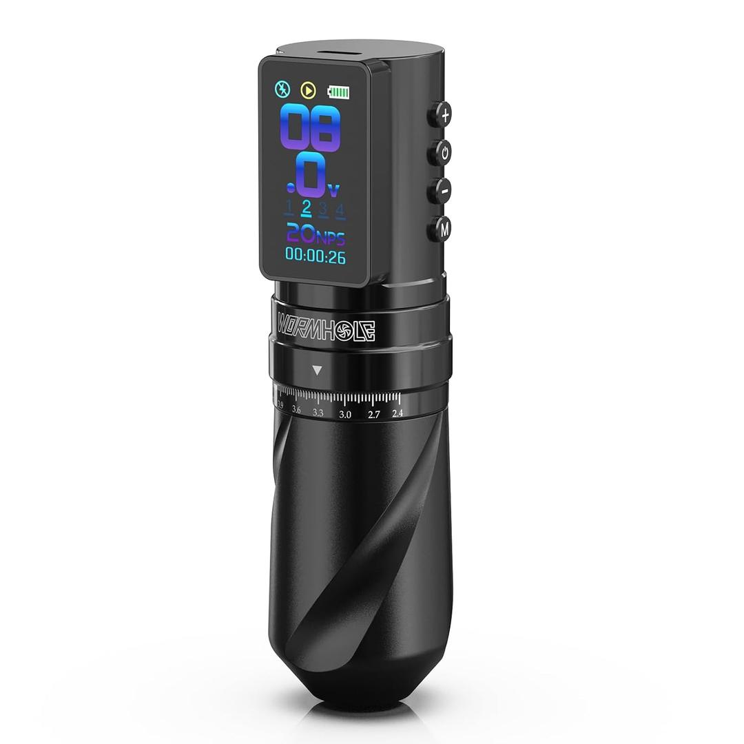 Wormhole 2,300mAh Battery Tattoo Gun Wireless Tattoo Machine with 7 Adjustable Stroke, Normal/Jump-Start/Dot Working Mode, Timing Function with Smart Display Wireless Tattoo Pen