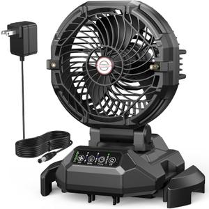 Portable Misting Fan, 4 Powerful Speed & 4 Spray Modes, 30000mAh Battery Powered, Remote Control, Auto Oscillation with Adjustable Base fit for 10-13 inch Bucket for Outdoor Camping Beach Travel (Black)