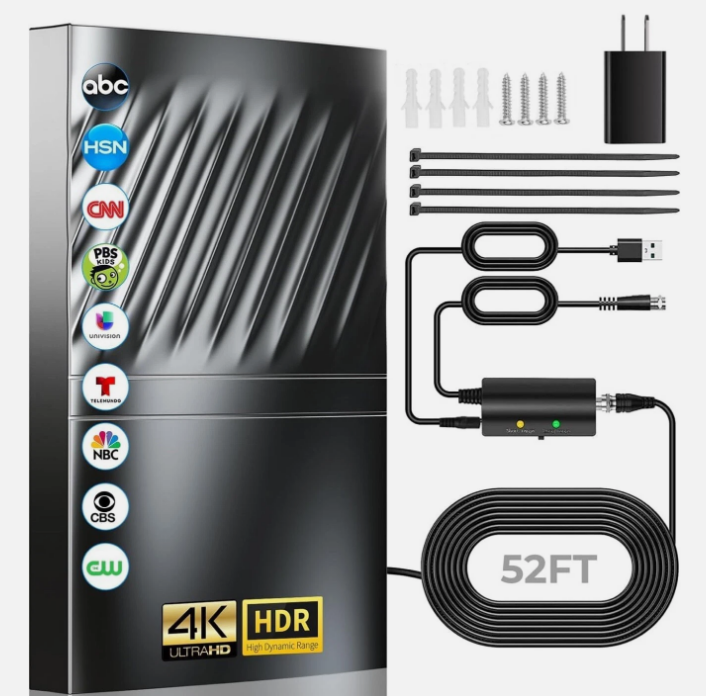 2025 Long Range TV Antenna Indoor, Antenna for Smart TV with Amplifier Signal Booster for Local Channels, Digital Antenna Outdoor for All Older TV's-Supports 4K 1080p -33ft Long Cables