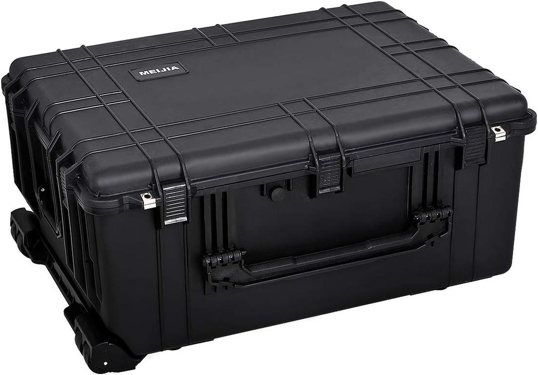 MIEJIA Waterproof Rolling Hard Case with Retractable Pull Handle and Wheels,Foam Inserted, Elegant Black, Fit for Camera, drones, rifles,equipments,Lens,31.1X23.42 X14.37 inches