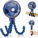 snawowo Mini Handheld Personal Portable Fan, Baby Stroller Fan, Car Seat USB or Battery Powered, with Flexible Tripod Clip on Student Bed Desk Bike Crib Treadmill Camping Traveling(Navy Blue)