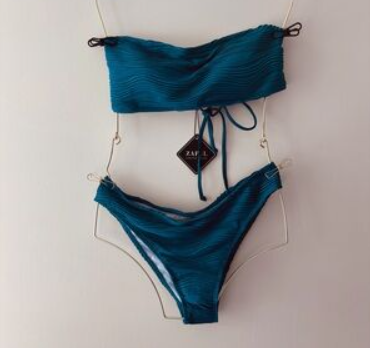 ZAFUL Womens Bandeau Bikini Sets Sexy Strapless Two Piece Swimsuit Cheeky High Cut Cute Ribbed Ladies Bathing Suit, Size S