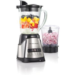 Hamilton Beach Power Elite Blender for Smoothies with 3-Cup Vegetable Chopper, Mini Food Processor, 40oz Glass Jar, 12 Functions for Puree, Ice Crush, Black and Stainless Steel (58149)