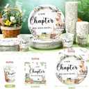 Hushee 200 Pcs Storybook Baby Shower Decorations Supplies A New Chapter Will Soon Begin Book Baby Shower Paper Plates Napkins Cups Library Reading Book Club Tableware Set for 50 Guest