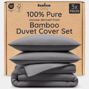 Bambaw 100% Viscose Derived from Bamboo Duvet Cover Queen Size  3 Pieces Cooling Duvet Cover Queen Set, Soft Duvet Cover Queen Size Set, Luxury Bedding Set, No Comforter (Dark Gray)