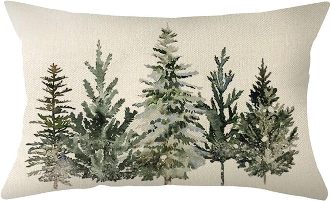 Ogiselestyle Christmas Winter Trees Lumbar Throw Pillow Cover, 12 x 20 Inch Xmas Winter Holiday Party Cushion Case Decoration for Sofa Couch