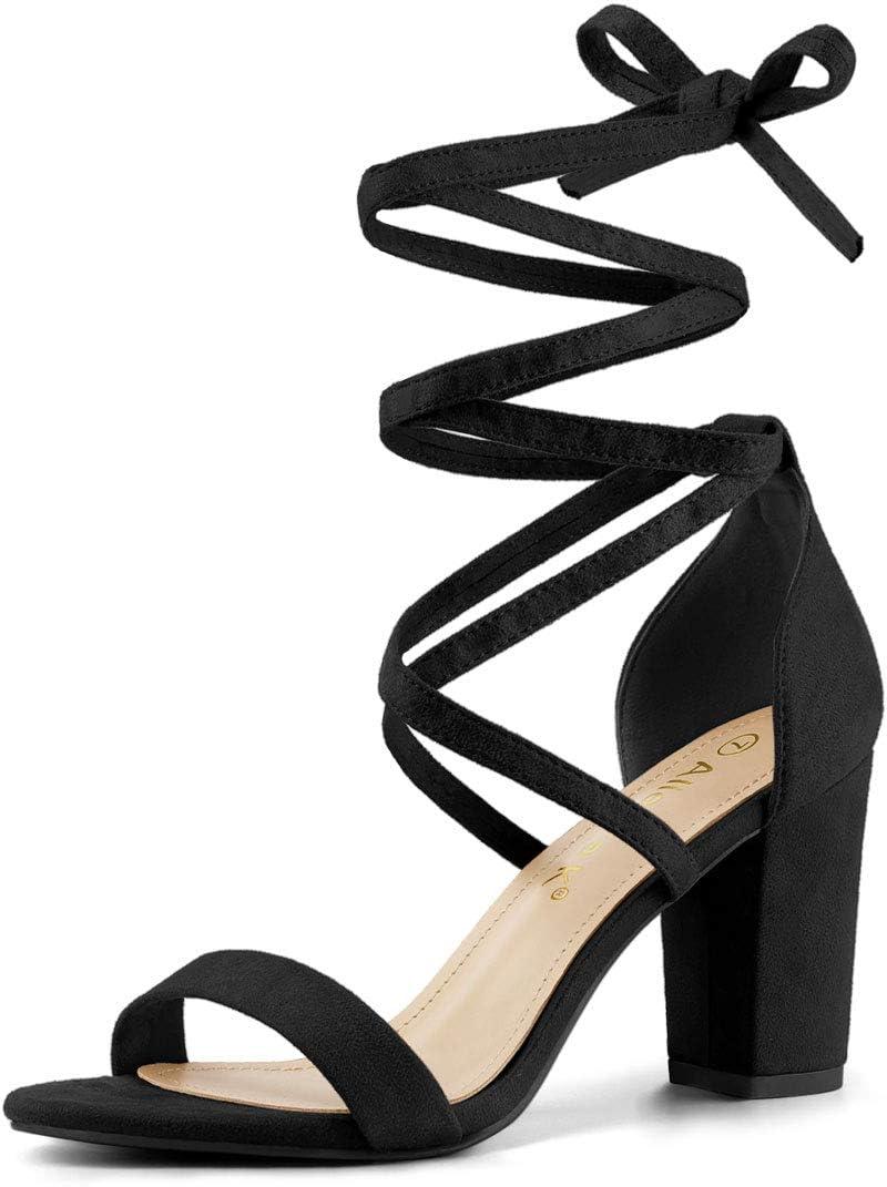 Allegra K Women's Strappy Lace Up Heel Chunky High Heels Sandals (8)