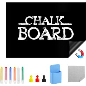 Magnetic Black Dry Erase Board for Refrigerator, 48" x 36"Chalk Board Contact Paper Decal for School, Office, Kitchen Fridge, Kids Drawing with Dustless Chalk, Holder and Magnets (48"x36")