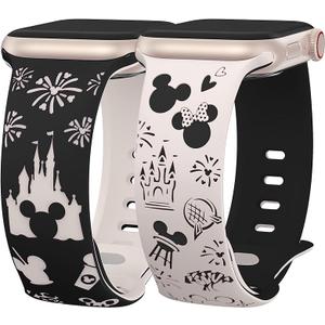 BEEXI 2 Packs Cartoon Engraved Band Compatible with Apple Watch Band 42/41/40/38mm Women TwoTone Cute Soft Silicone Sport Strap for iWatch SE Series 10/9/8/7/6/5/4/3/2/1/Ultra(1/2)