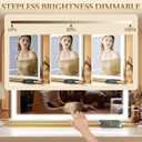 ROLOVE Vanity Mirror with Lights, 32" x 22" Large Lighted Vanity Mirror with Dimmable 3 Modes, LED Makeup Mirror, 10X Magnification, USB Charging Port, Tabletop or Wall-Mounted Square Gold