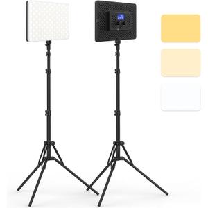 2 Packs LED Video Light with 63" Tripod Stand, QEUOOIY 20W Bi-Color Photography Lighting Kit, Dimmable 2500-8500K Studio Conference Light, Built-in 8000mAh Battery for YouTube/TikTok/Vlog/Streaming