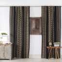 Popular Handicrafts Indian Hippie Bohemian Beautiful Gold Geometric Printed Window Door Drapery Curtain Bedroom Living Room Balcony Valance Panels Sheer Curtain Black (41"W x 87"L (Pack of 2))