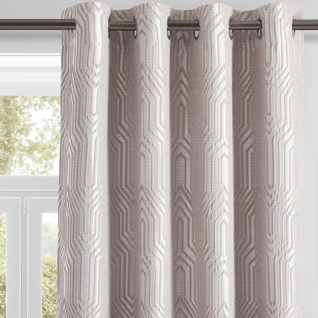 Mocha and Silvery 100% Blackout Curtains 84 Inch Length 2 Panels, Jacquard Thermal Insulated Noise Reducing Grommet Drapes for Bedroom Living Room, 2pcs, 52" W x 84" L