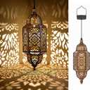 Twinkya 2 Pack Hanging Solar Lights Outdoor Garden Decorative Solar Lantern Waterproof Metal Moroccan Outdoor Decorations for Patio Pathway Yard Porch Backyard Garden Decor (Gold, 2 Pack) 