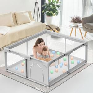 Baby Playpen Baby Playard, Play Pen for Babies and Toddlers with Gate, 50x50 Fence, Sturdy Safety Playpen, Indoor & Outdoor Kids Activity Center (50*50 Inch, Standard (Gray))