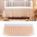 Pink Lace Crib Bed Skirts Double Layer Nursery Toddler Dust Ruffle Bedskirts 28''x 52'' Pink Tulle Lace Bedskirt for Boys Girls Nursery Toddler Bedskirt 14'' Drop Bed Skirt