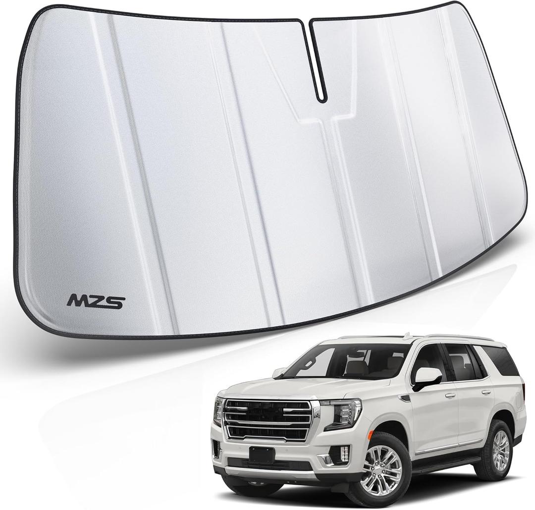 MZS Windshield Sun Shade Compatible with Suburban Tahoe Yukon 2021-2025 / Escalade 2021-2025, Foldable Truck Sun Shade Shield with Storage Pouch, Front Window Visor Sunshade for Interior Protector