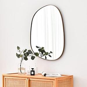 ELEHUME Asymmetrical Mirror for Wall Decor 20"*25", Modern Brass Framed Wall Mirror for Living Room Bathroom Bedroom Entryway ELE-STOU-0066G