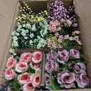 LUEUR 6Pcs Artificial Flowers with Ceramic Pot Fake Flower Arrangements Small Faux Spring Flowers in Vase Spring/Summer Decor, Centerpiece Table Decorations for Easter Home Office Shelf