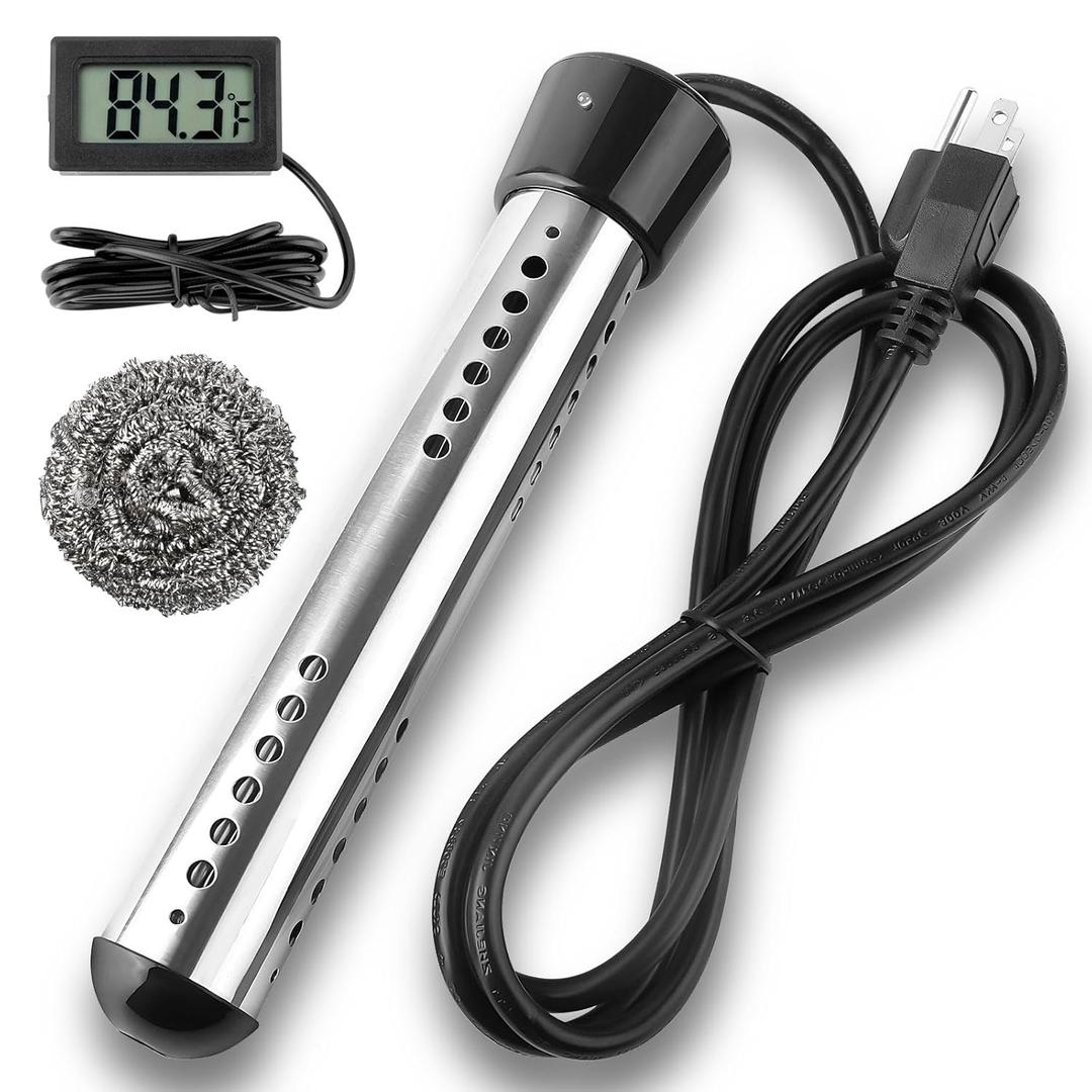 2000W Immersion Water Heater, Portable Water Heater Electric with 304 S S Guard & LCD Thermometer, Submersible Bucket Heater Heat 5 Gallons of Water in Minutes for Home Bathtub Basin