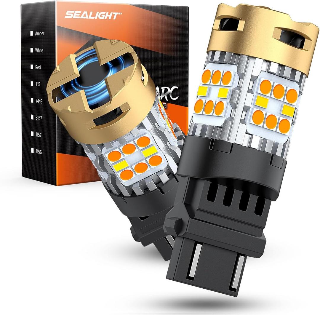 SEALIGHT Canbus 3157 Switchback LED Bulb 3057 3457 Dual Color Amber/White Anti Hyper Flash Built-in Resistor Error Free Turn Signal Lights DRL Parking Lights, 2PCS