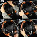 Microfiber Leather D Shaped Steering Wheel Cover, Breathable, Anti Slip, 13.5 inch to 14 inch, Black with Orange