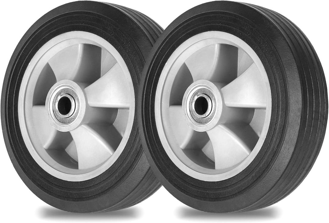 AR-PRO 2-Pack 8" x 2" Solid Run-Flat Replacement Tire with 5/8" Axle & 2" Offset Hub for Hand Trucks Wheelbarrows Dollies Trolleys  Heavy-Duty 176 lbs Load