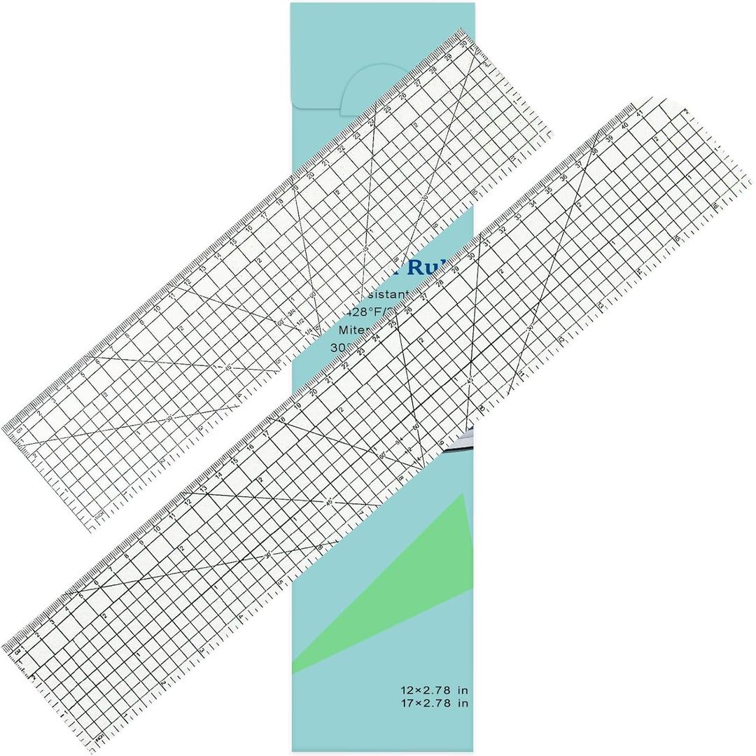 Extended Version 2 Pieces Hot Hem Ruler for Quilting,Hot Press Ruler,Non-Slip,Handmade Tool for Electric Iron Home Ironing Work (White)