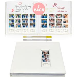 Photo Booth Scrapbook Album - 160 2x6 Photo Pockets with Writing Space, PU Leather Memory Book for Wedding, Parties, Travel, Family (White)