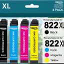 Remanufactured for 822 Ink Cartridges for Epson 822XL Ink Cartridges 822 822 XL with Workforce Pro WF-3820 WF-3823 WF-4820 WF-4830 WF-4833 Printer (4Pack, Black Cyan Magenta Yellow)
