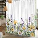 Floral Shower Curtain for Bathroom Daisy Lavender Leaves Spring Summer Plant Retro Flowers Shower Curtain for Beautiful Bathroom Decoration Curtains Waterproof Fabric 72x72 inch (Yellow Purple)