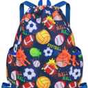 RHCPFOVR Drawstring Backpack for Kids - Football Bags for Girls Mini Gym Dance Beach Swim Travel Bag With Two Water Bottle Holder