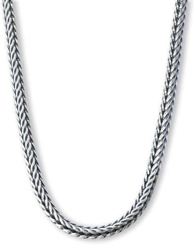 Solid 925 Sterling Silver Foxtail Chain Necklace - Oxidized Non-Tarnish Unisex Snake Design Wheat Chain Necklace for Men Women 18" 20" 22" 24" Inch - Handmade