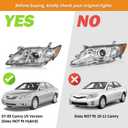 WEELMOTO Anti-Fogging Headlights Assembly for 2007-2009 Toyota Camry, Headlights for 2007 2008 2009 Toyota Camry US Version Replacement Headlamp