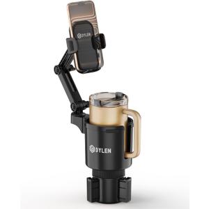DYLEN Cup Holder Phone Holder for Car, 2 in 1 Cup Holder Phone Mount with Adjustable Base, Long-Arm Supports 360 Rotation, Car Phone Holder Compatible with All Phones| Anti-Slip&No Shake Design