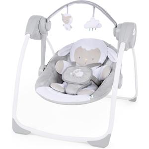 Ingenuity Comfort 2 Go Compact Portable 6-Speed Cushioned Baby Swing with Music, Folds Easy, 0-9 Months 6-20 lbs (Cuddle Lamb)