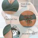 Women's High Waisted Bikini Sets V Neck Twist Front Ruched Bathing Suit Padded Lace Up Back Two Piece Swimsuit (S)