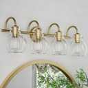 4-Light Gold Bathroom Vanity Light Fixtures, 24 Inch Over Mirror with Clear Glass Shade Wall Mounted Sconces for Bathroom, Living Room, Hallway, E26 Base