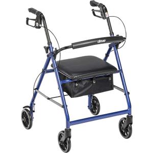 Drive Medical Aluminum Rollator Walker - Fold Up - Padded Seat - 6 Inch Wheels - Lightweight Portable Design - Indoor Outdoor Mobility Aid - Blue