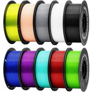 TPU 3D Printer Filament 1.75mm, 10-Color Set,Durable, Elasticity, Impact，Wear Resistant, Smooth Printing Performance, Ideal for Protective Parts, Grips & Creative Multi-Color Flexible Models