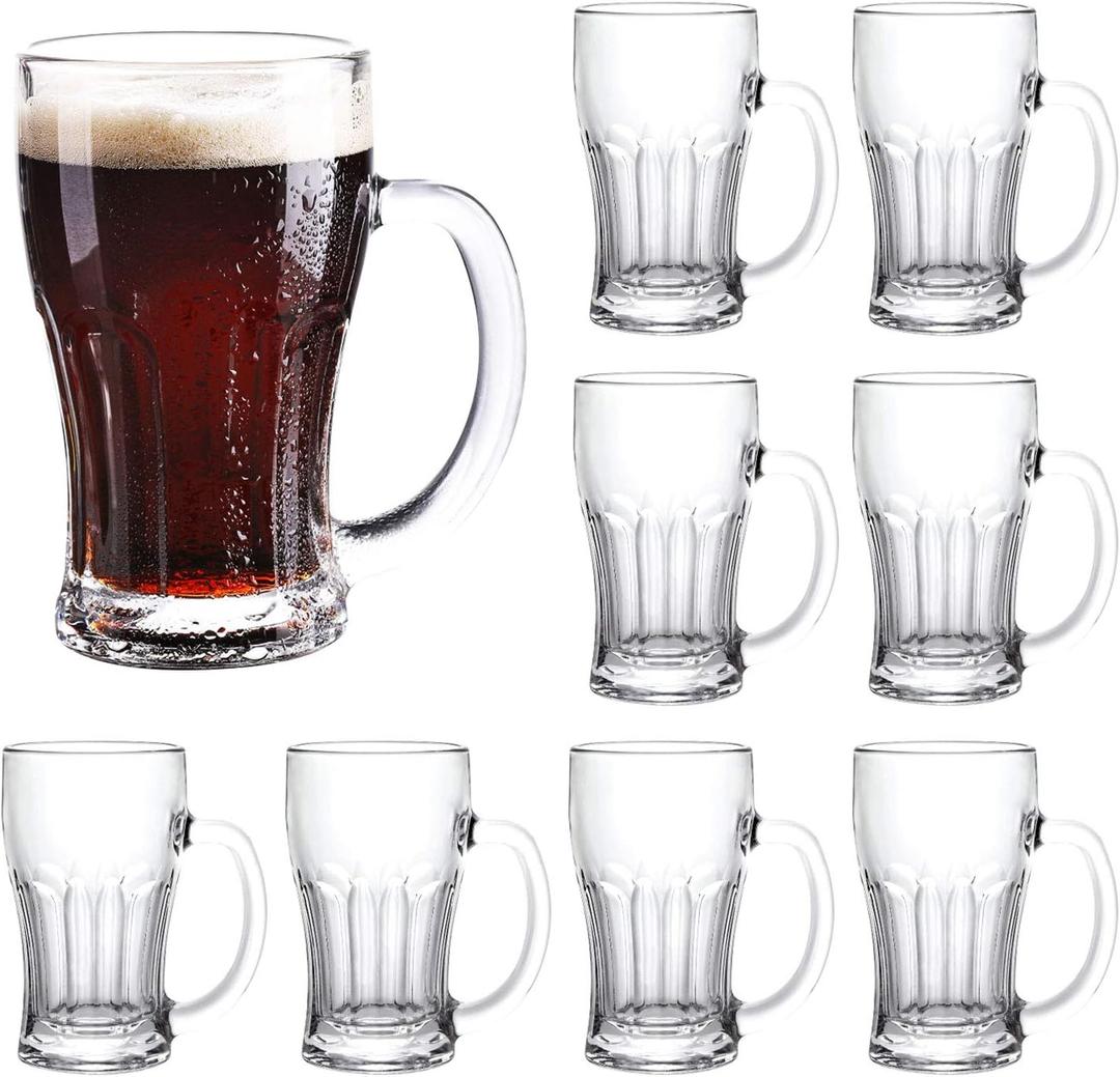 QAPPDA Beer Mugs Set, Glass Mugs With Handle 18oz,Large Beer Glasses For Freezer, Beer Cups Drinking Glasses 520ml,Pub Drinking Mugs Stein Water Cups For Bar, Alcohol,Beverages Set of 8