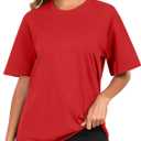 Womens Oversized Cotton T Shirts Crewneck Short Sleeve Tops Heavyweight Casual Loose Fit Drop Shoulder Fashion Tees (Large, Red)
