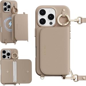 MAGEASY Pouch MagSafe Crossbody Wallet Phone Case for iPhone 16 Pro - Removable Wallet with Strap, Shockproof Protection, Card Holder & Coin Pocket Magnetic Purse Compatible with MagSafe (Camel Brown)