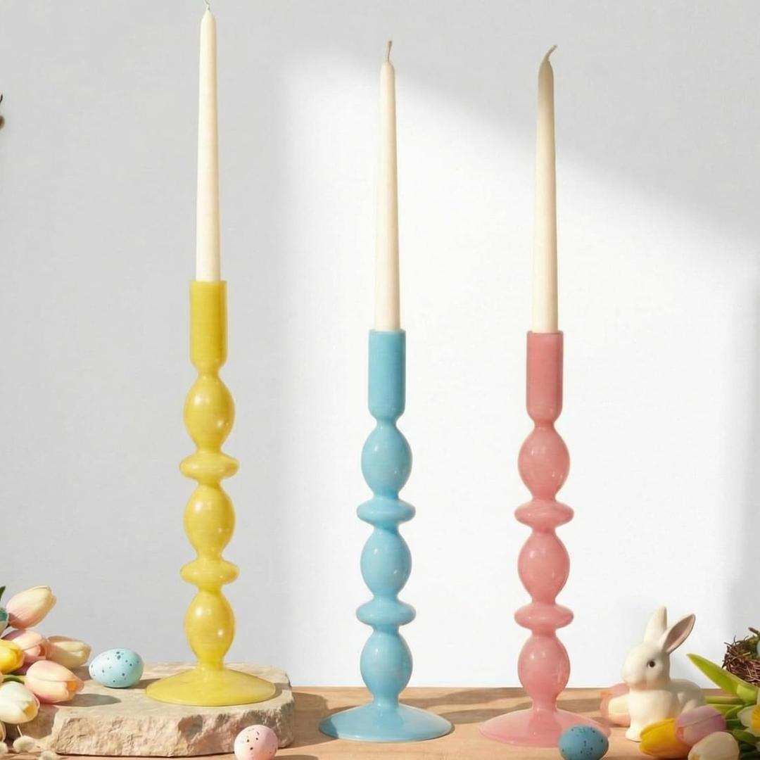 Mumufy 3 Pcs 11 Inch Easter Candle Holder Glass Easter Egg Candlestick Holder Spring Taper Decorations Home Candlesticks Decorations Centerpieces Decor for Candle Fireplace Mantle Dining Gifts